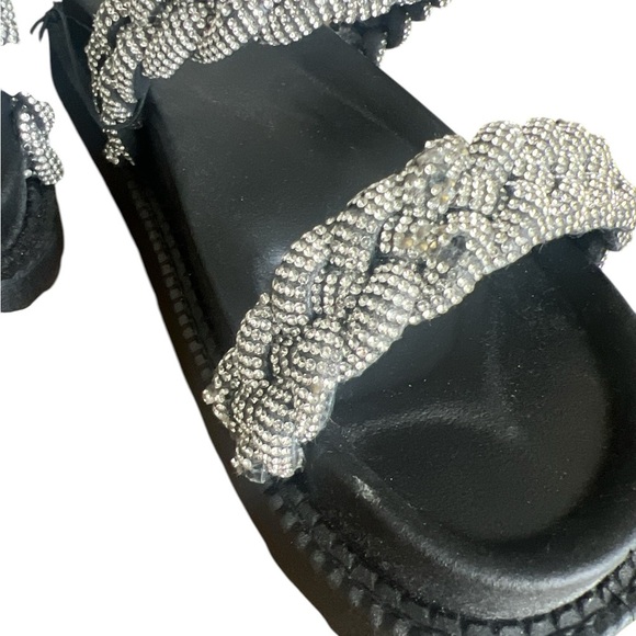 Black and Silver Braided Sandals with Textured Straps - Picture 7 of 7